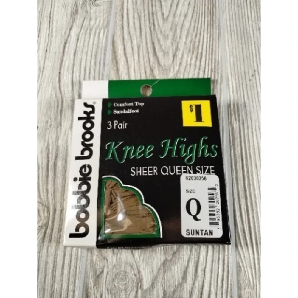 Bobbie Brooks Three Pair Knee Highs Sheer Queen Size Suntan